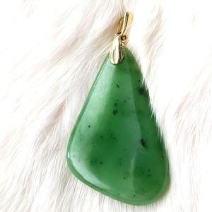 JADE PENDANT - Apple Green polished Jade set in 14k gold